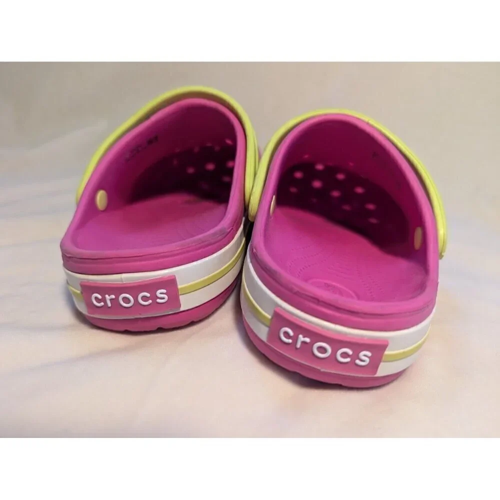 Crocs Classic Clog Kids Slip-On Sandals Pink & Lime Green Girls Size 3